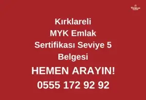 Kırklareli Lüleburgaz MYK Emlak Sertifikası Seviye 5 Belgesi